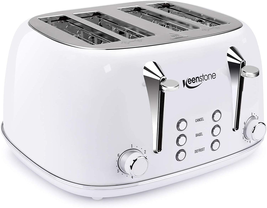 Toasters 4 Slice, Keenstone Retro Stainless Steel Bagel Toaster with Wide Slots, Black
