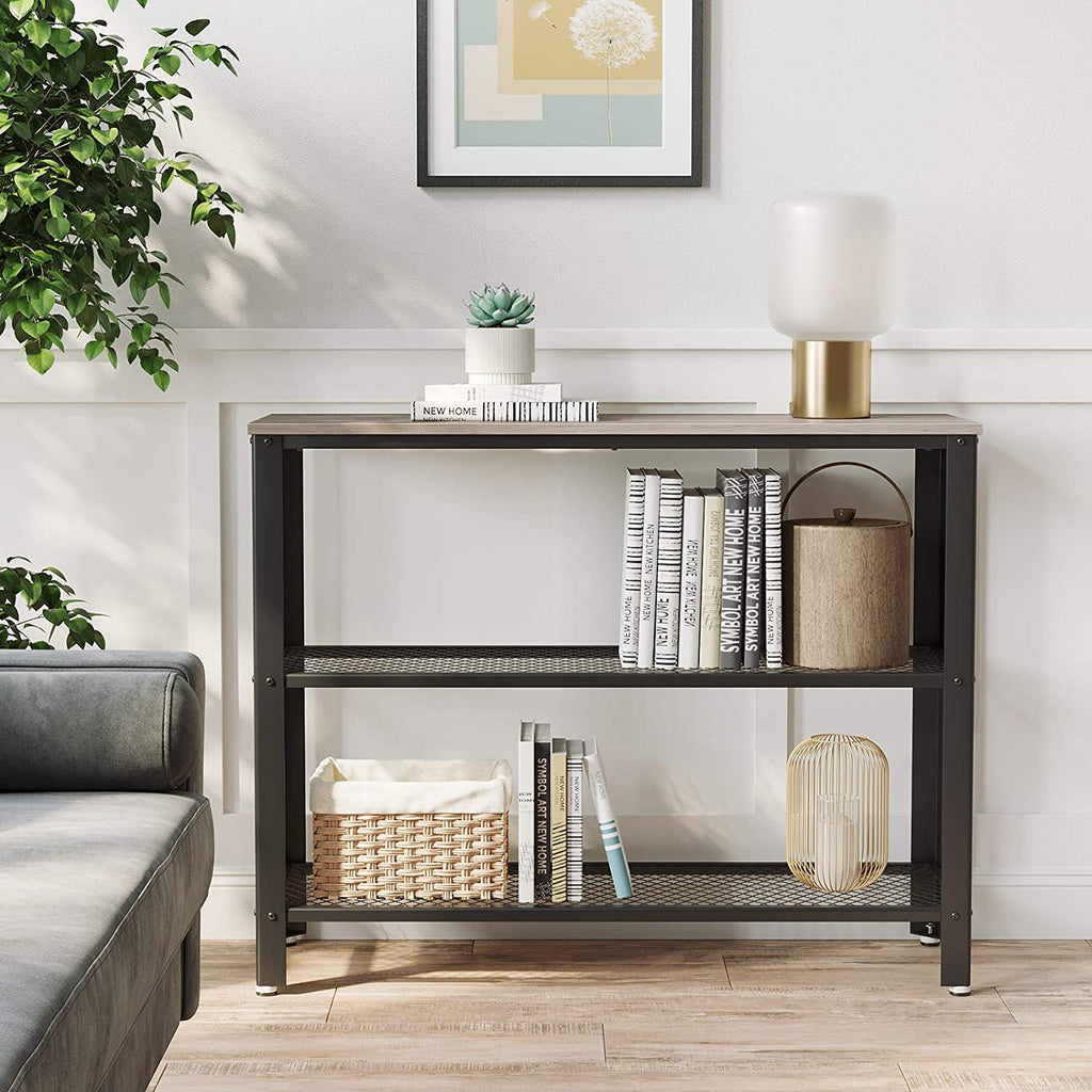 Cheflaud Console Table Entry Table with Double Mesh Shelves for Entryway, Industrial Sofa Table Foyer Table for Front Hall, Hallway, Sofa, Couch, Living Room, Coffee Bar, Kitchen, Rustic