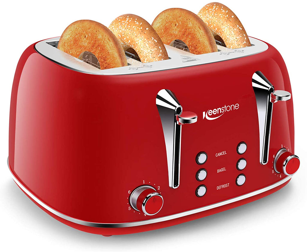 Toasters 4 Slice, Keenstone Retro Stainless Steel Bagel Toaster with Wide Slots, Black