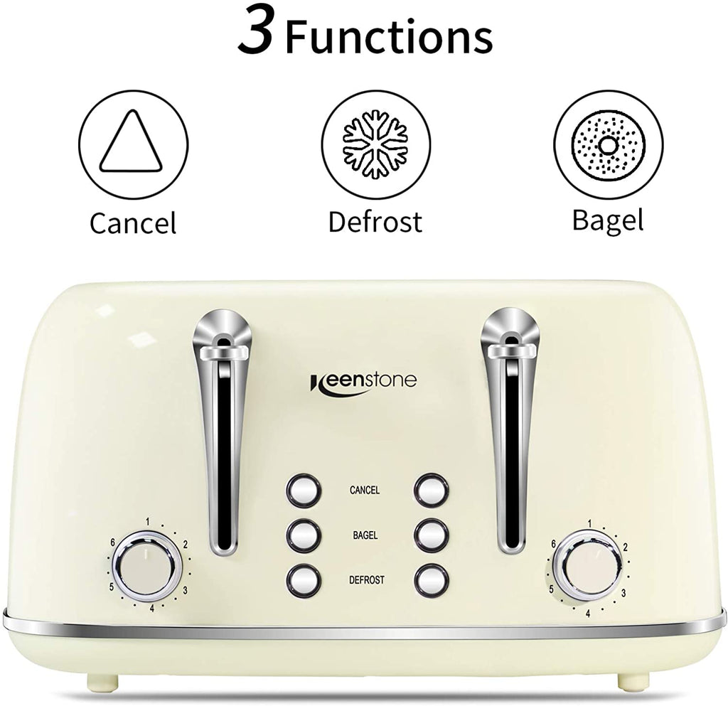 Toasters 4 Slice, Keenstone Retro Stainless Steel Bagel Toaster with Wide Slots, Black