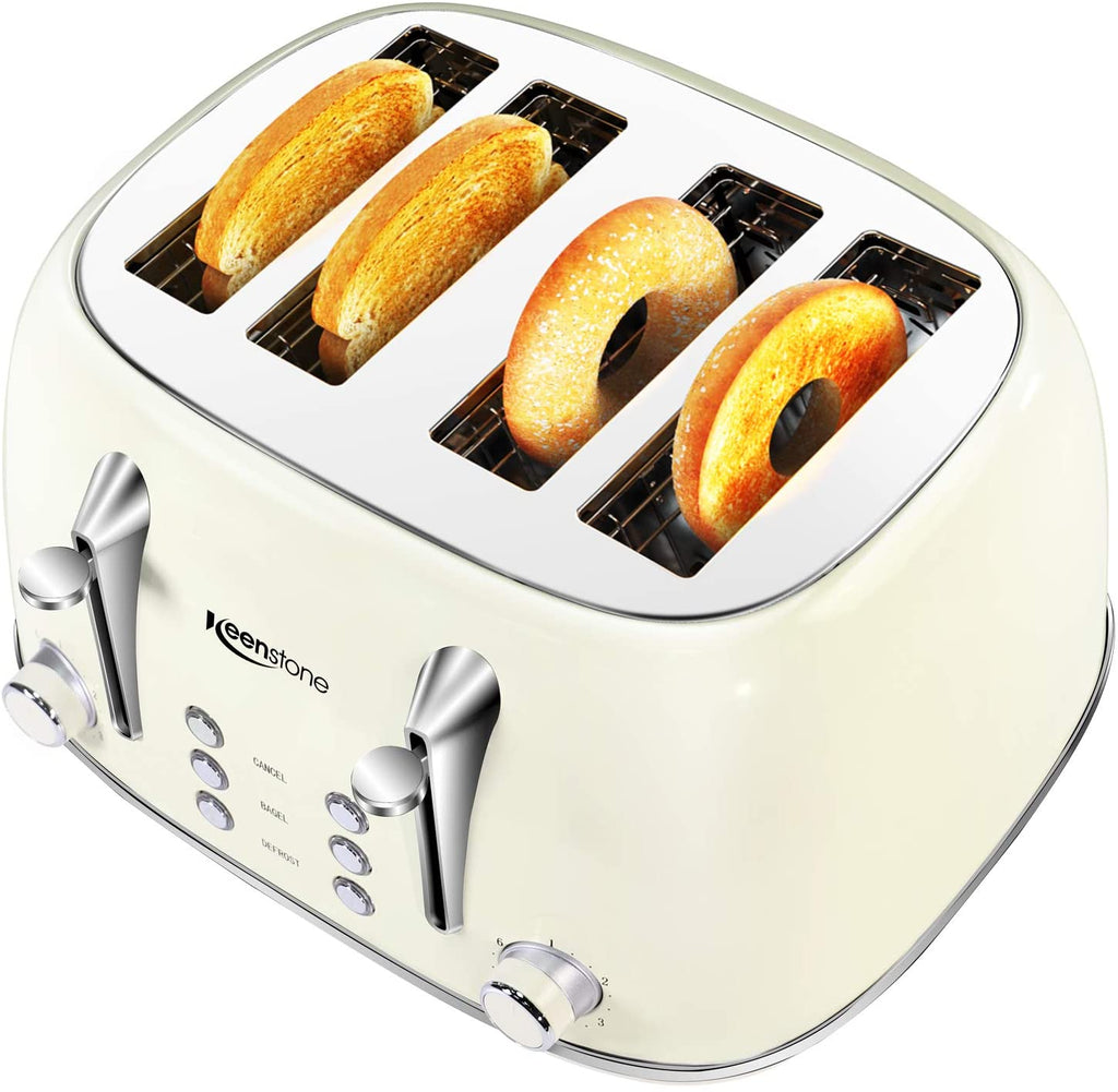 Toasters 4 Slice, Keenstone Retro Stainless Steel Bagel Toaster with Wide Slots, Black