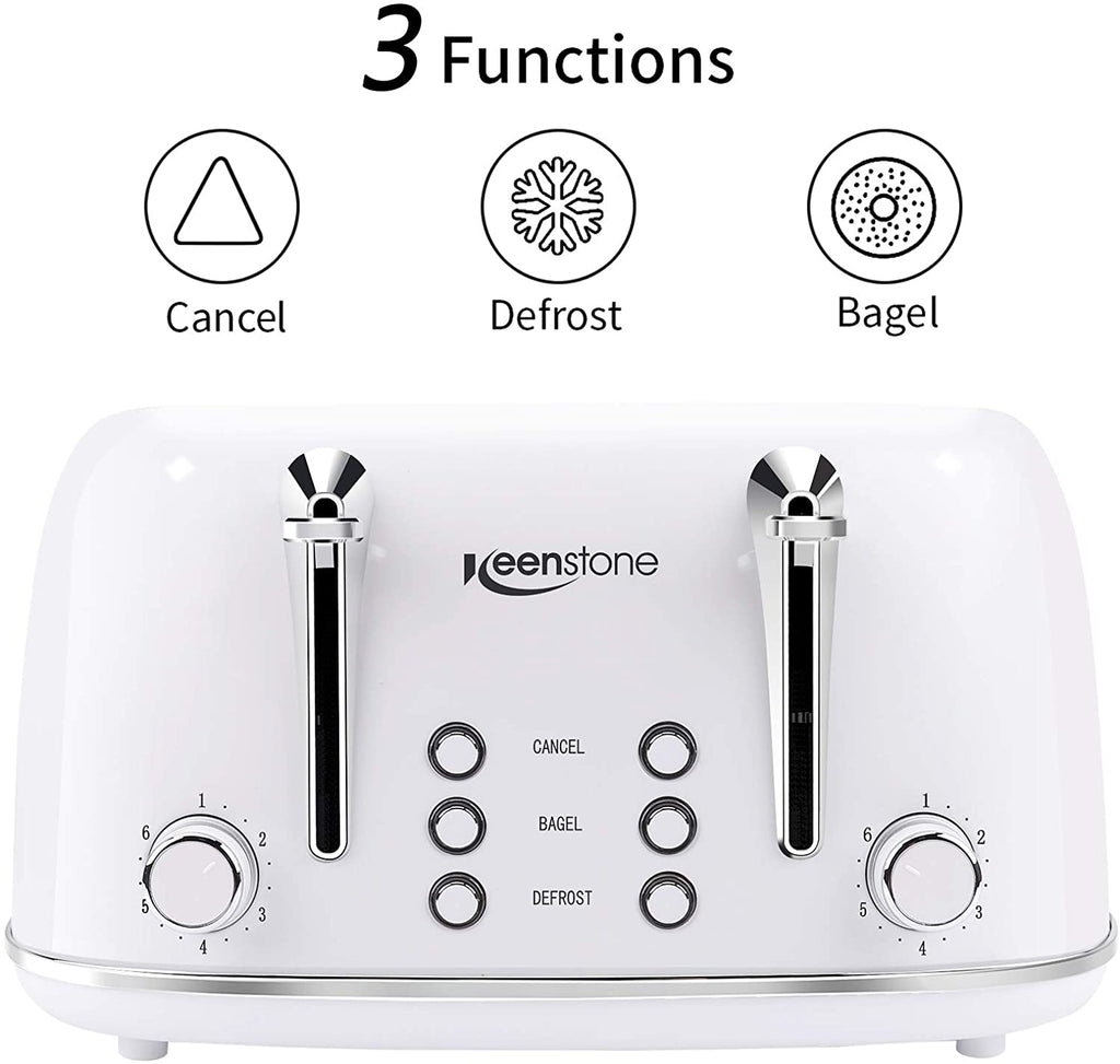 Toasters 4 Slice, Keenstone Retro Stainless Steel Bagel Toaster with Wide Slots, Black