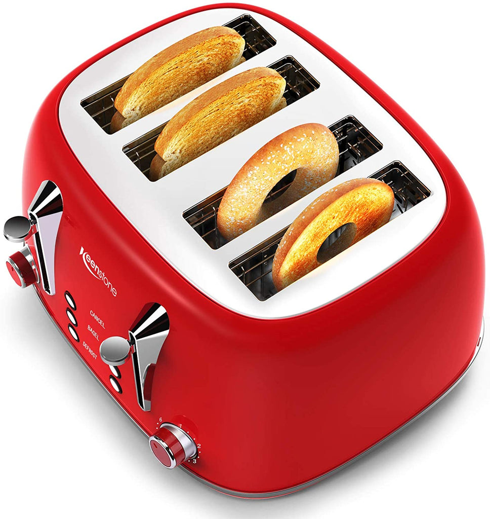 Toasters 4 Slice, Keenstone Retro Stainless Steel Bagel Toaster with Wide Slots, Black