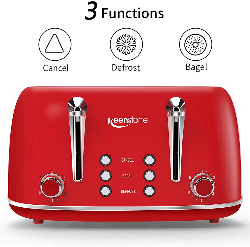 Toasters 4 Slice, Keenstone Retro Stainless Steel Bagel Toaster with Wide Slots, Black