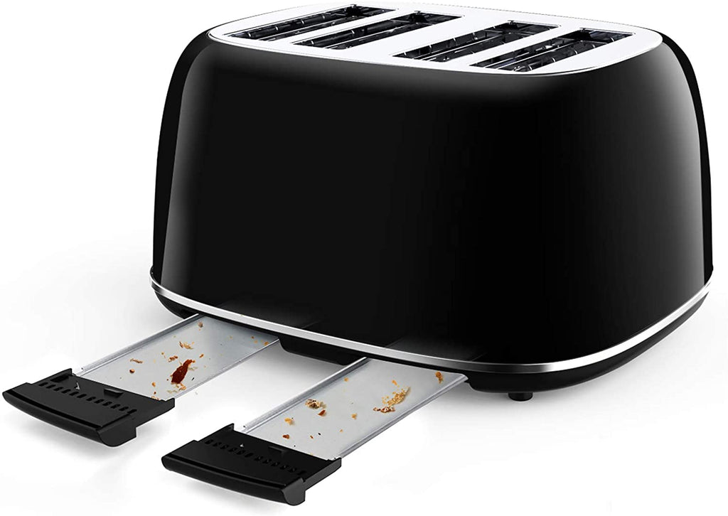 Toasters 4 Slice, Keenstone Retro Stainless Steel Bagel Toaster with Wide Slots, Black