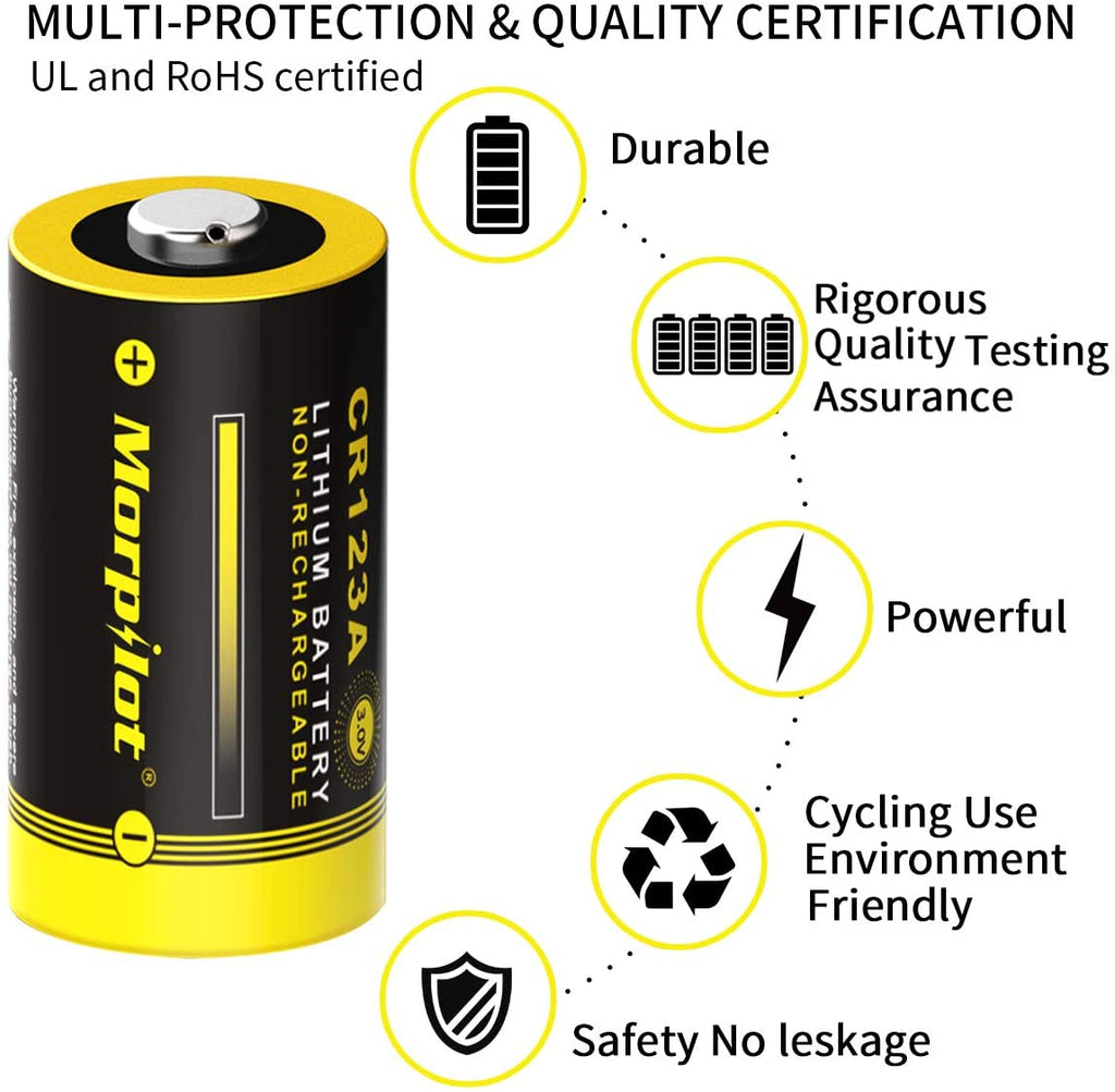 3V CR123A Lithium Battery, High Capacity 1500mAh Non-Rechargeable CR123A Batteries PTC Protected for Flashlight, Camera, Toys, Alarm System (Not Compatible with Arlo Cameras) (20PCS) (Yellow)
