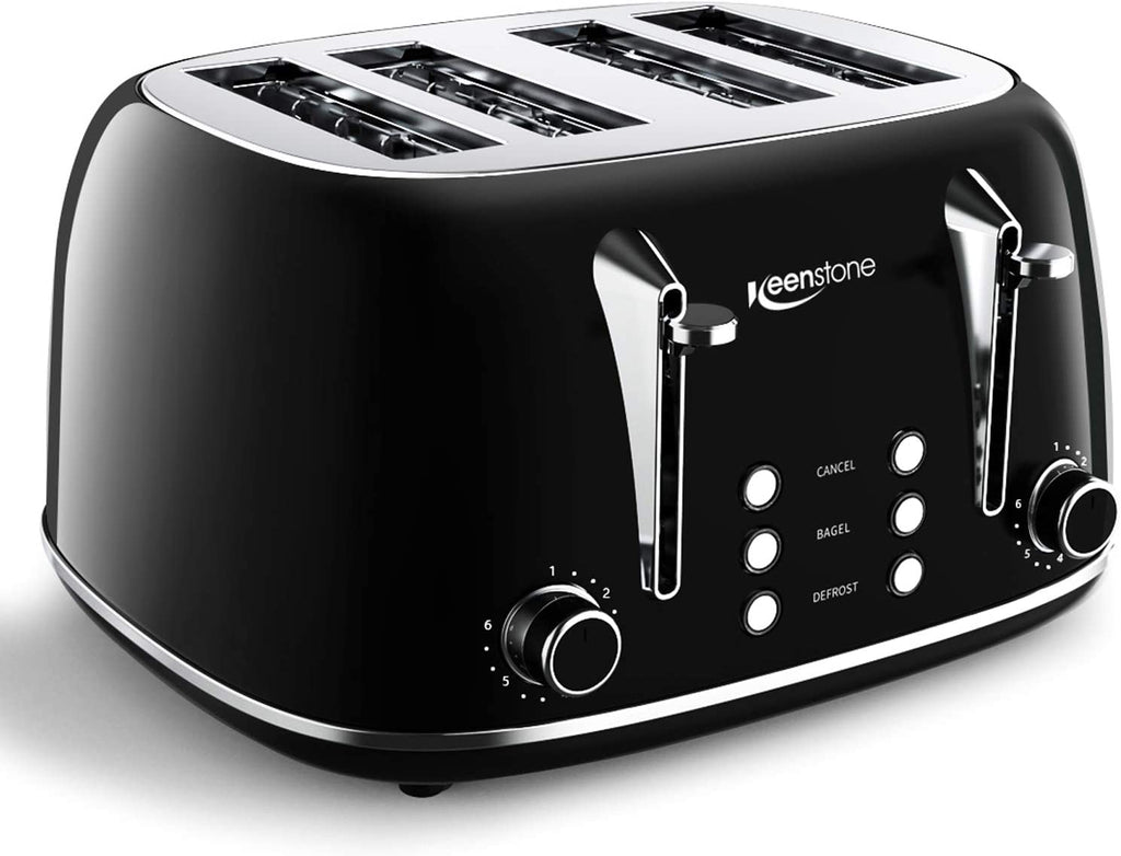Toasters 4 Slice, Keenstone Retro Stainless Steel Bagel Toaster with Wide Slots, Black