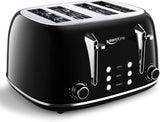Toasters 4 Slice, Keenstone Retro Stainless Steel Bagel Toaster with Wide Slots, Black