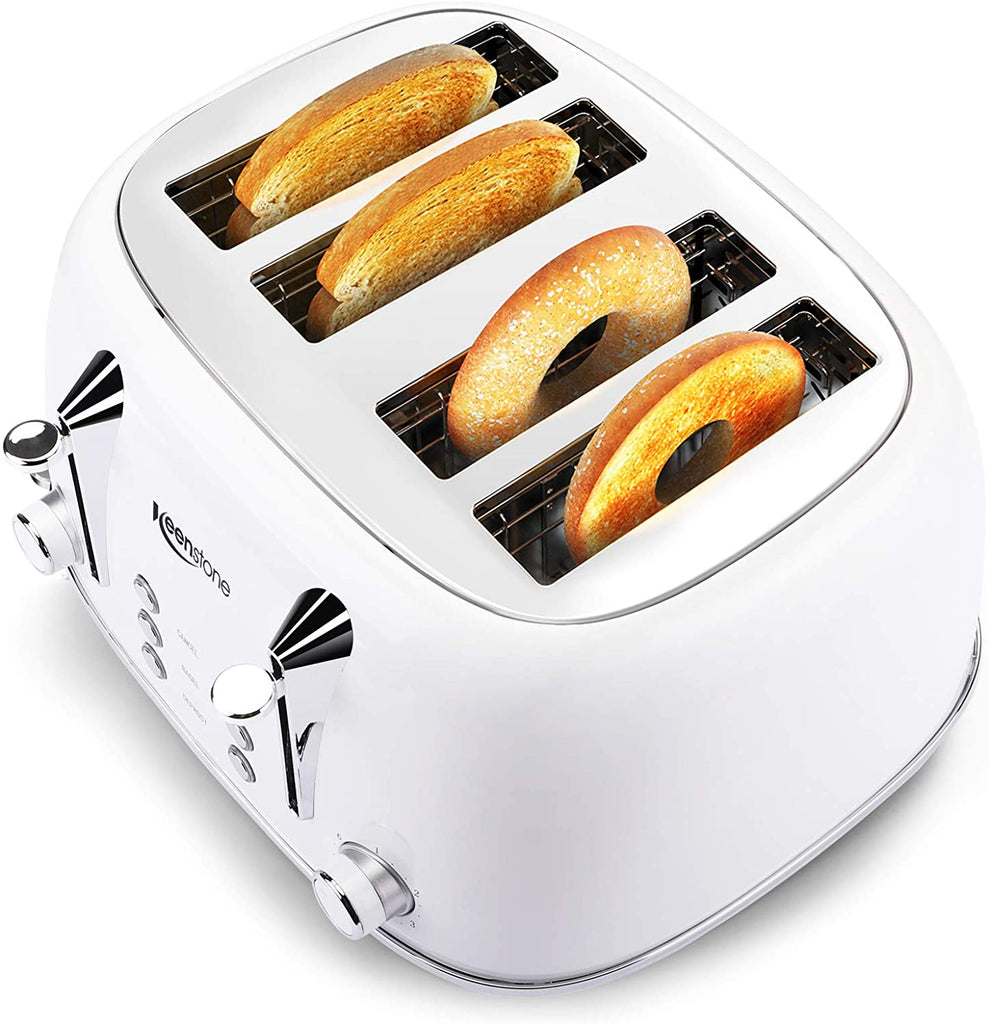 Toasters 4 Slice, Keenstone Retro Stainless Steel Bagel Toaster with Wide Slots, Black