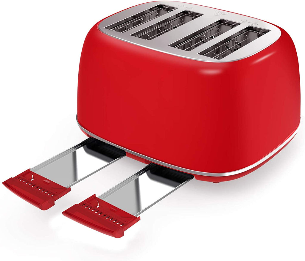 Toasters 4 Slice, Keenstone Retro Stainless Steel Bagel Toaster with Wide Slots, Black