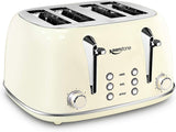 Toasters 4 Slice, Keenstone Retro Stainless Steel Bagel Toaster with Wide Slots, Black