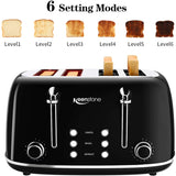 Toasters 4 Slice, Keenstone Retro Stainless Steel Bagel Toaster with Wide Slots, Black