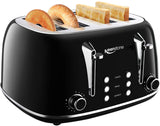 Toasters 4 Slice, Keenstone Retro Stainless Steel Bagel Toaster with Wide Slots, Black