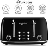 Toasters 4 Slice, Keenstone Retro Stainless Steel Bagel Toaster with Wide Slots, Black