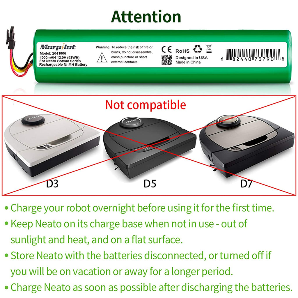 4000mAh 12V NiMh Replacement Battery for Neato Botvac Series 70e, 75, 80, 85 and Botvac D Series D75, D80, D85 (Not Compatible with Neato D3 D5 D4 D7)