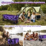 Super Large Collapsible Garden Cart, VECUKTY Folding Wagon Utility Carts with Wheels and Rear Storage, Wagon Cart for Garden, Camping, Grocery Cart, Shopping Cart, Purple