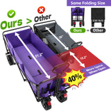 Super Large Collapsible Garden Cart, VECUKTY Folding Wagon Utility Carts with Wheels and Rear Storage, Wagon Cart for Garden, Camping, Grocery Cart, Shopping Cart, Purple