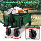 Super Large Collapsible Garden Cart, VECUKTY Folding Wagon Utility Carts with Wheels and Rear Storage, Wagon Cart for Garden, Camping, Grocery Cart, Shopping Cart, Green