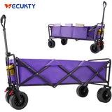 Super Large Collapsible Garden Cart, VECUKTY Folding Wagon Utility Carts with Wheels and Rear Storage, Wagon Cart for Garden, Camping, Grocery Cart, Shopping Cart, Purple