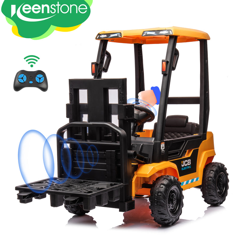 Ride on Forklift Car with RC, Keenstone JCB Forklift Truck Scooter Seat Storage,Yellow