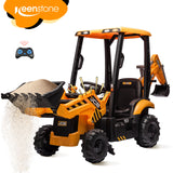 Ride on Excavator Car with RC, Keenstone JCB Digger Truck Scooter Seat Storage,Yellow