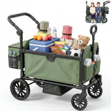 SACVON 2-Seater Stroller Wagon with Side Entry, Canopy & Snack Tray, Includes Removable Storage Bag That Converts to a Backpack-Olive Green