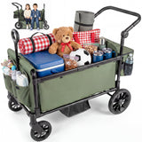 SACVON 4-Seater Stroller Wagon with Side Entry, Canopy & Snack Tray, Includes Detachable Storage Bag That Converts to a Backpack– Olive Green