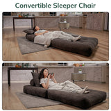 3 in 1 Folding Sofa Bed, Convertible Sleeper Chair for Living Room & Bedroom, Comfort Teddy-fleece, Grey, Single Size