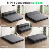 4-inch Twin Size 5-in-1 Quad-fold Convertible Sleeper Sofa Bed, Foldable Floor Mattress Longer Chaise Ottoman Futon Sofa Couch for Apartment Dorm Guest Room Camping RV, Dark Gray