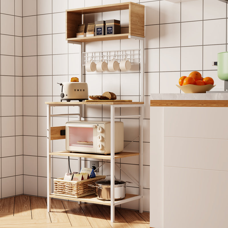 Behost 5 Tier Microwave Pantry Cart,Baker Rack for Kitchen Cabinet Coffee Bar, White