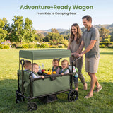 SACVON 4-Seater Stroller Wagon with Side Entry, Canopy & Snack Tray, Includes Detachable Storage Bag That Converts to a Backpack– Olive Green