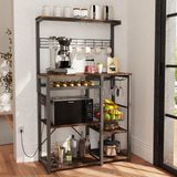 MONVANE 60" Kitchen Baker's Rack, Microwave Stand with Power Outlet, Vintage Brown