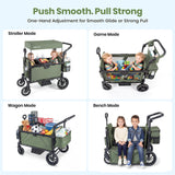 SACVON 2-Seater Stroller Wagon with Side Entry, Canopy & Snack Tray, Includes Removable Storage Bag That Converts to a Backpack-Olive Green