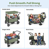 SACVON 4-Seater Stroller Wagon with Side Entry, Canopy & Snack Tray, Includes Detachable Storage Bag That Converts to a Backpack– Olive Green