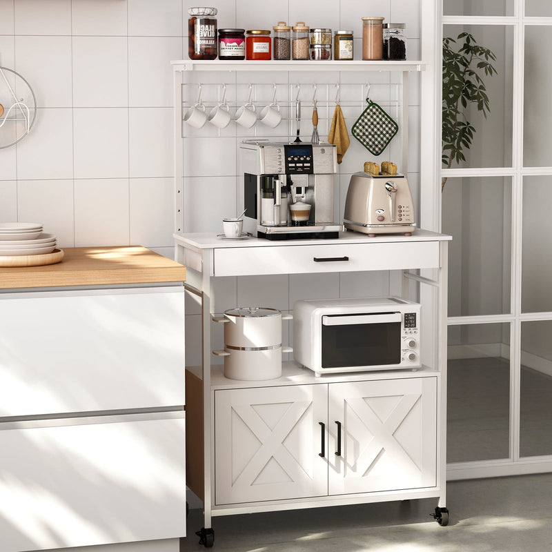 Behost Baker's Racks with Cabinet, Kitchen Adjustable Storage Shelves for Microwave Cart Oven Stand Coffee Bar, White