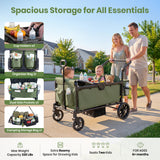 SACVON 2-Seater Stroller Wagon with Side Entry, Canopy & Snack Tray, Includes Removable Storage Bag That Converts to a Backpack-Olive Green