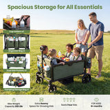 SACVON 4-Seater Stroller Wagon with Side Entry, Canopy & Snack Tray, Includes Detachable Storage Bag That Converts to a Backpack– Olive Green