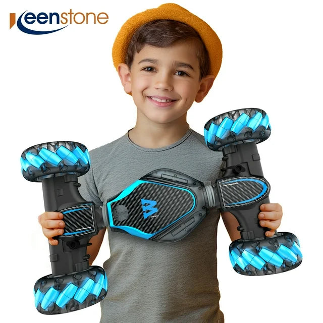RC Stunt Snake Monster, Keenstone Giant Wheel Remote Control Toy Truck Car with High-Speed Climbing and Colorful Gradient Lights with Music,Blue