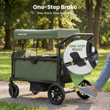 SACVON 2-Seater Stroller Wagon with Side Entry, Canopy & Snack Tray, Includes Removable Storage Bag That Converts to a Backpack-Olive Green