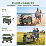 SACVON 4-Seater Stroller Wagon with Side Entry, Canopy & Snack Tray, Includes Detachable Storage Bag That Converts to a Backpack– Olive Green