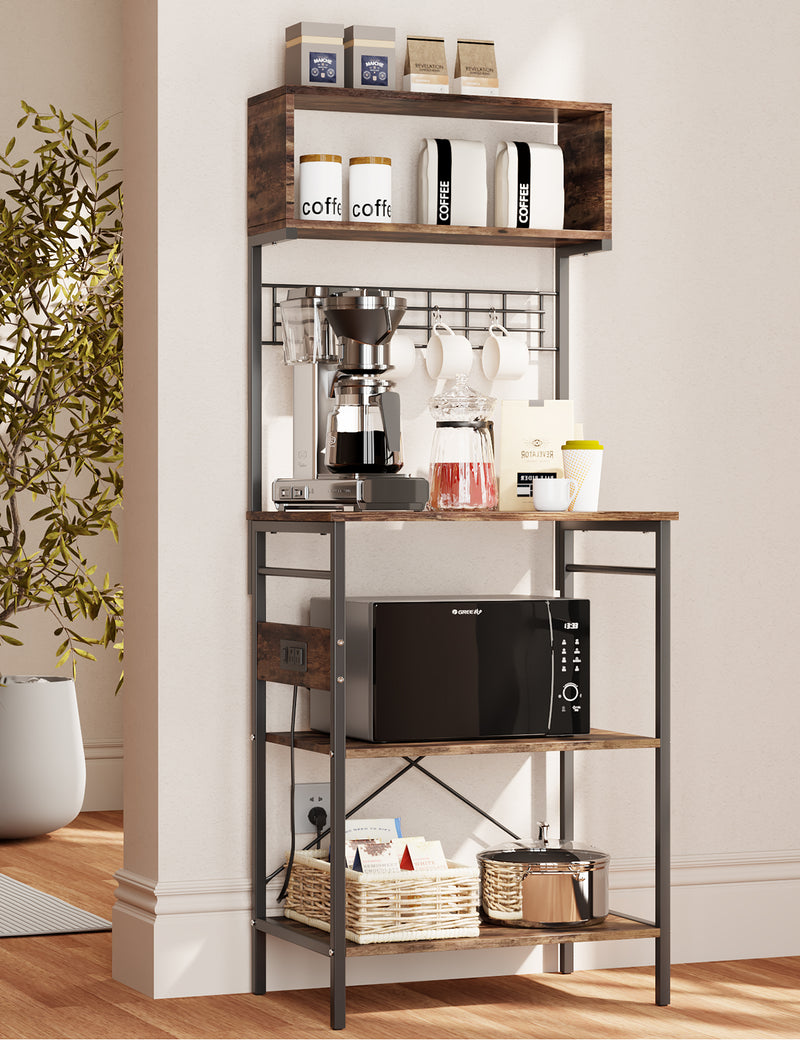Behost 5 Tier Microwave Pantry Cart,Baker Rack for Kitchen Cabinet Coffee Bar, Rustic Brown