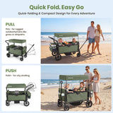 SACVON 2-Seater Stroller Wagon with Side Entry, Canopy & Snack Tray, Includes Removable Storage Bag That Converts to a Backpack-Olive Green