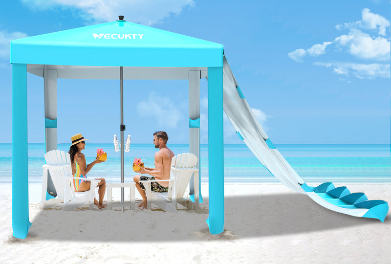 Beach Cabana with Changing Room - Easy to Set Up Canopy, Waterproof, Portable 6' x 6' Beach Shelter, Included Side Wall, Shade with UPF 50+ UV Protection for Kids, Family & Friends-Green