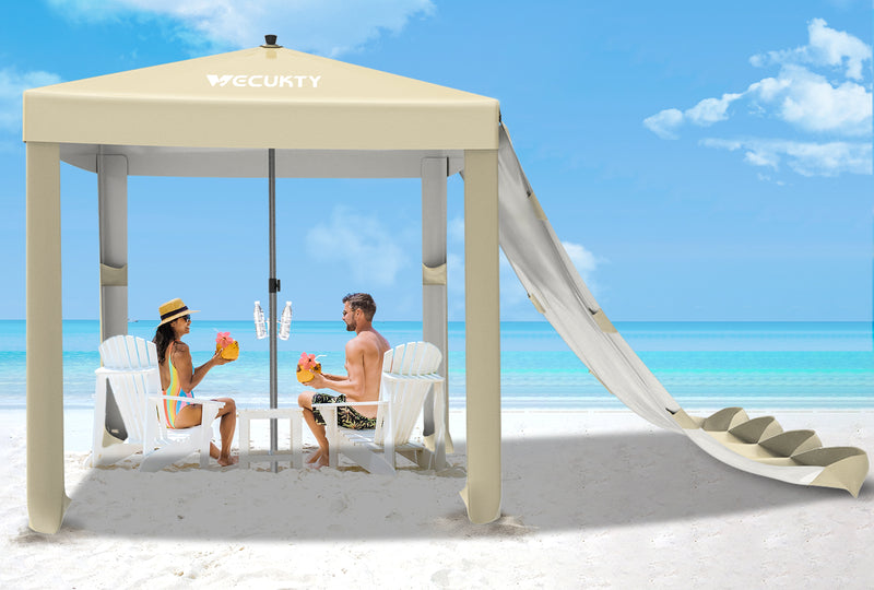 VECUKTY Beach Cabana, 6.2 x 6ft Portable Beach Canopy with Side Wall, UPF 50+ UV Protection, Easy to Set up Cool Beach Cabana Tent, Waterproof Sun Shelter with Privacy Sunwall for Sand-Beige