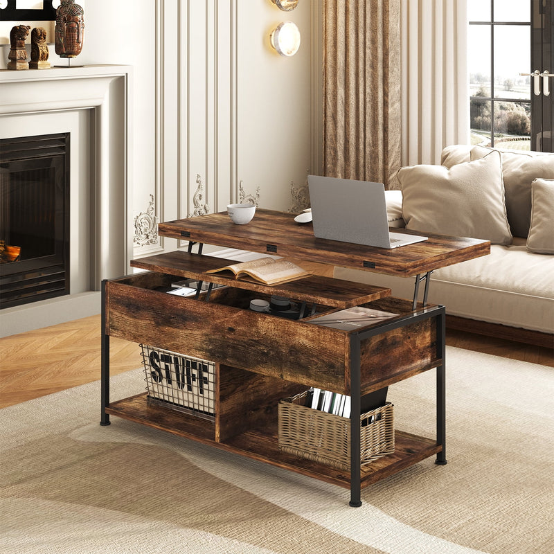 MONVANE 40" Lift Top Coffee Table with Storage for Living Room, Rustic Brown
