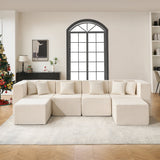 BEHOST 130" U-Shaped Modular Sectional Sofa, 6-Piece Cloud Couch with 2 Movable Ottomans, Extra Deep Seat Chenille Sleeper Sofa, Flexible Oversized Modern Sofa Set for Living Room, Beige