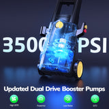 TCISA 3500 PSI Electric Pressure Washer,Max 2 GPM Power Washer with 35FT Power Cord 20FT Hose 4 Nozzles Soap Cannon for Car Garden Yard Hom