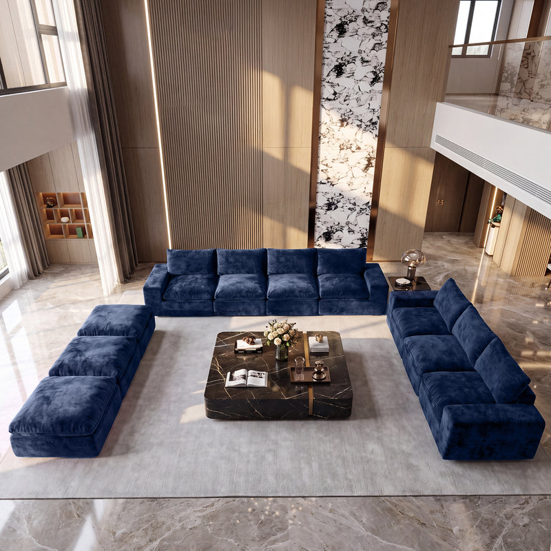 BEHOST 10-Piece Oversize U-Shaped Modular Sectional Sofa, Velvet Cloud Sleeper Couch 3 Movable Ottomans, Oversized Deep Seat Living Room Furniture Set,Navy Blue
