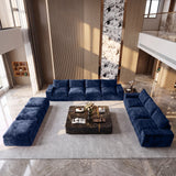 BEHOST 10-Piece Oversize U-Shaped Modular Sectional Sofa, Velvet Cloud Sleeper Couch 3 Movable Ottomans, Oversized Deep Seat Living Room Furniture Set,Navy Blue