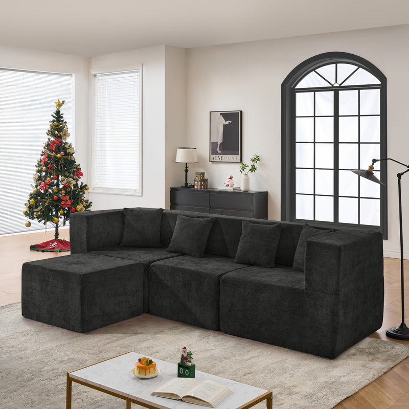 BEHOST 102.5" Black Chenille Comfy Cloud Couch, Modular Sectional Sofa for Living Room